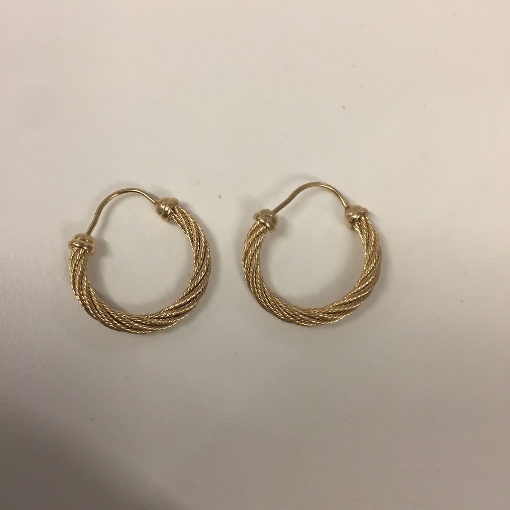 Vintage 14K Gold Small Braided Rope Hoop Earrings